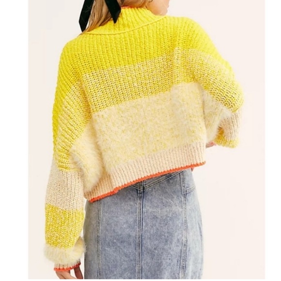 Free People Yellow and Cream Turtleneck Sweater - Picture 9 of 13